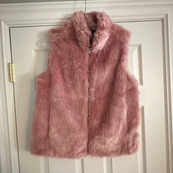 J Crew Pink Faux Fur Guava Pink Berry Vest HD514  Full Zipper Pockets SMALL - Picture 4 of 12